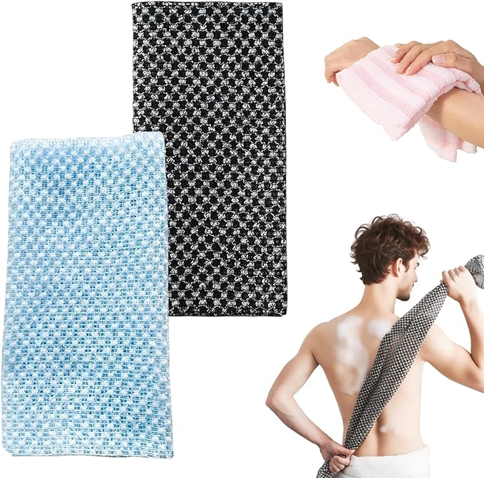 Exfoliating Shower Towel, 2026 New Scrub Wash Back Bath Cloth for Body & Face, Reusable Exfoliating Back Scrubber for Women Men, Quick-Drying Durable Bath Cloth for Smooth Skin (2PCS-E)