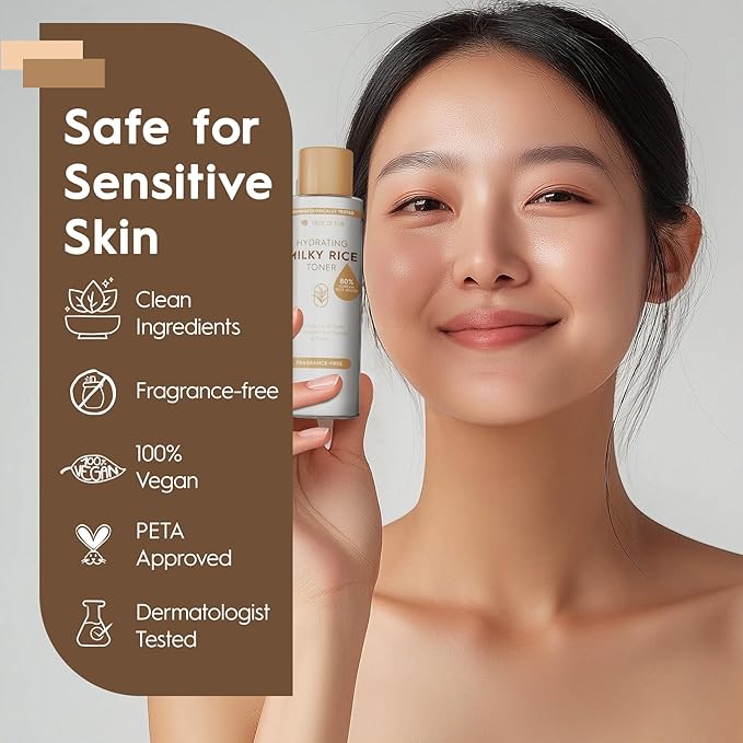 Tree To Tub Rice Toner Korean Formula for Face to Enhance Skin’s Natural Glow w/Ceramide NP & Niacinamide - 80% Rice Bran Water Hydrating Toner for Dry, Dehydrated Skin