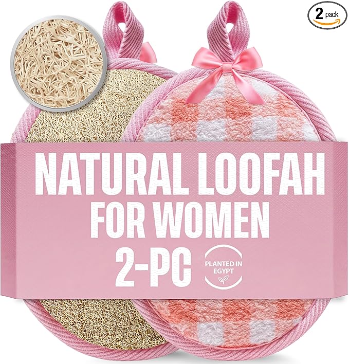 Natural Loofah Exfoliating Body Scrubber for Women Made with Natural Egyptian Loofa Sponge, Bath Shower Luffa lufa for face and Body. exfoliator Scrub Pads