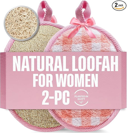 Natural Loofah Exfoliating Body Scrubber for Women Made with Natural Egyptian Loofa Sponge, Bath Shower Luffa lufa for face and Body. exfoliator Scrub Pads