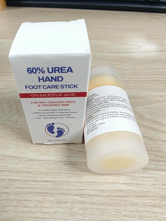 60% Urea Cream with 2% Salicylic Acid Foot Balm, Portable Hand Cream, Foot Cream for Dry Cracked Heels and Feet Hand, Urea Heel Care Stick Callus Remover & Skin Softener, 1oz