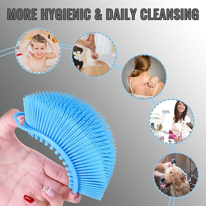 Set of 3 Silicone Body Scrubber Loofah Soft Exfoliating Body Bath Shower Scrubber Loofsh Brush (Black+Gray+Blue 010)