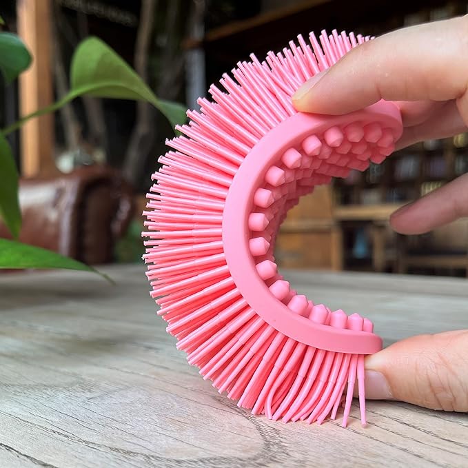 Premium Sensory Brush for Kids or Autism,Soft Silicone Body Scrubber,2 in 1 Sensory Room Occupational Therapy Sensory Brushes,Silicone Loofah,Pet Shower Brush Bath Brush Shampoo Brush(Oval-deep Pink)