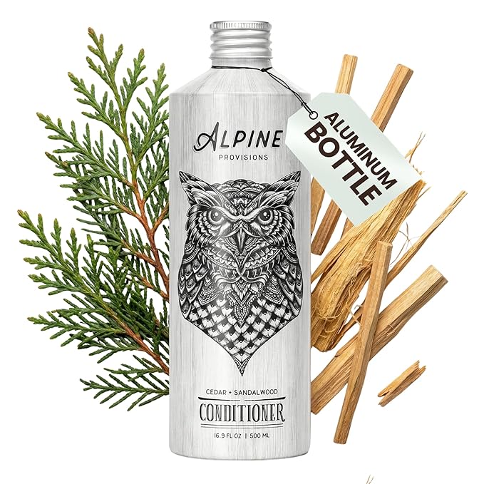 Alpine Provisions Cedar & Sandalwood Organic Conditioner - Natural, Moisturizing, & Strengthening w/Essential Oils, Sunflower oil & Aloe Vera, Vegan, Sulfate - Plant-Based Hair Care - 16.9 FL Oz