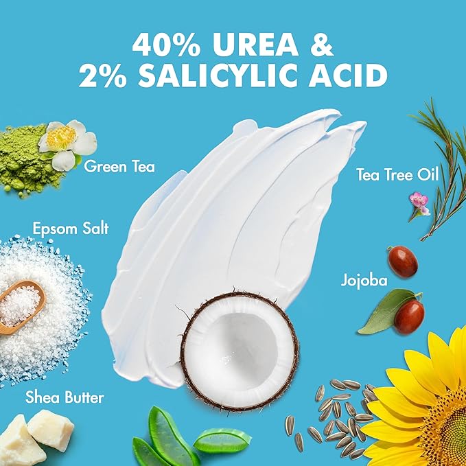 Ebanel Urea Cream 40% plus Salicylic Acid 2%, Foot Cream for Dry Cracked Heels Feet Knees Elbows Hands, Foot Dead Skin Cuticle Callus Remover Toenail Softener, Keratolytic Skin Barrier Repair, 3-Pack