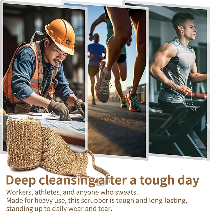 Extra Rough Exfoliating Back Scrubber,Natural Body Exfoliator for Workers Athletes and Men.Hygienic Loofah for Long Durable Daily Deep Cleansing