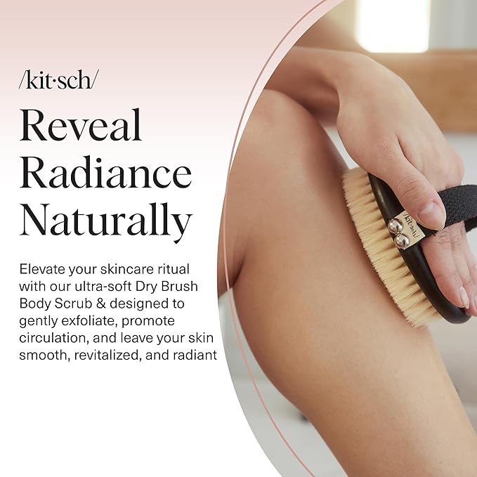 Kitsch Dry Brushing Body Brush for Lymphatic Drainage- Soft Bristles - Reduces Cellulites, Removes Dry Skin and Improves Blood Circulation, Body Exfoliator Scrubber for Glowing Skin, Sauna Accessories