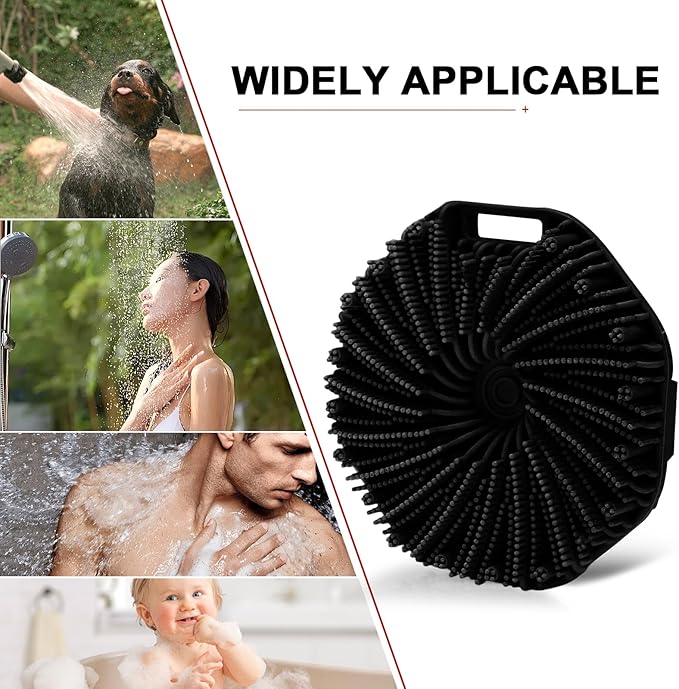 Silicone Body Scrubber Shower Brush, Exfoliating Body Wash Scrubbers for All Skin Types, Ergonomic No-Slip Handle, Exfoliation & Gentle Massage,Body Brush for Showering with Hanging Hole (Black)