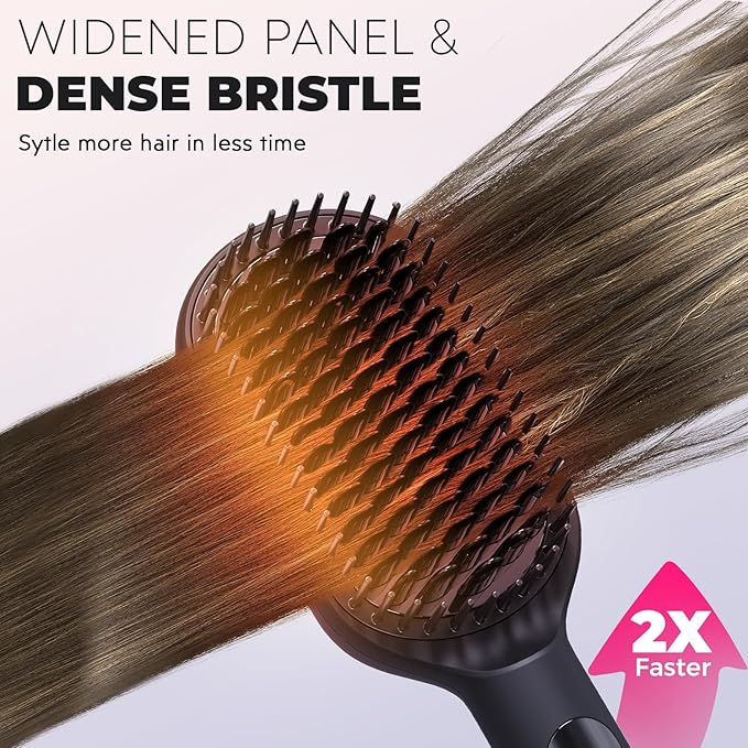LANVIER Hair Straightener Brush, Ionic Straightening Brush with Infrared, Wide Plate Heated Smoothing Comb with Negative Ions, 32 Temps, Dual Voltage, Flat Iron Comb Styler for All Hair Type
