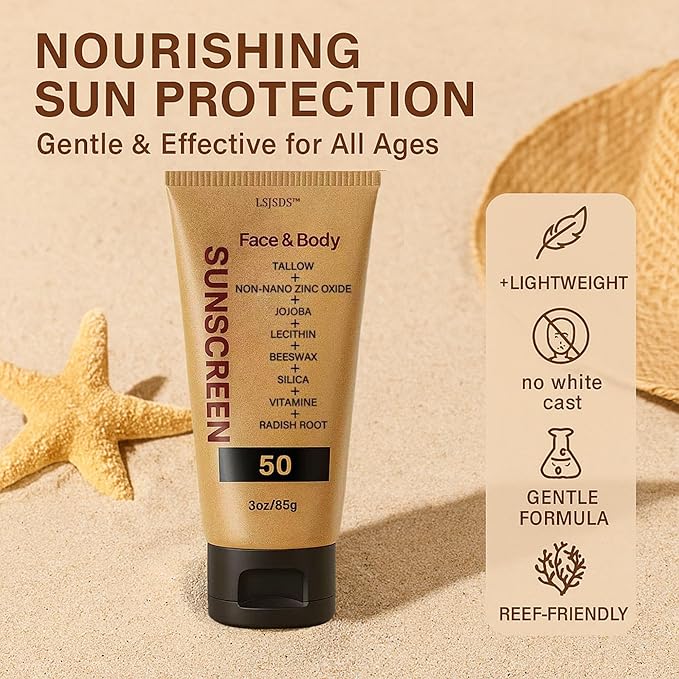 Sky Tallow Sunscreen - Beef Tallow for Skin and Face - Grass Fed Beef TallowSunscreen, Non Greasy Organic Natural Unscented Formula for Skin Summer Outdoor - 3 oz (85 g)