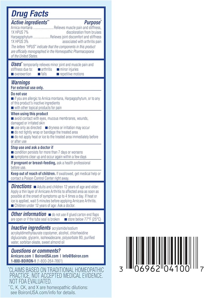 Boiron Arnicare Arthritis Cream with Devil’s Claw for Pain Relief of Knees, Hands, Wrists, Elbows, Joints & Muscles – Quickly Absorbed & Fragrance-Free – 5 oz (2 Pack of 2.5 oz)