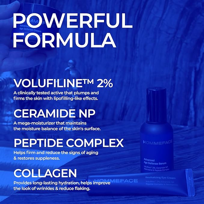 HommeFace Men’s Revitalizing Eye Cream - Anti-Wrinkle Korean Skincare Technology with Volufiline, Ceramide, Hyaluronic Acid, Peptides & Collagen, 1.05 oz