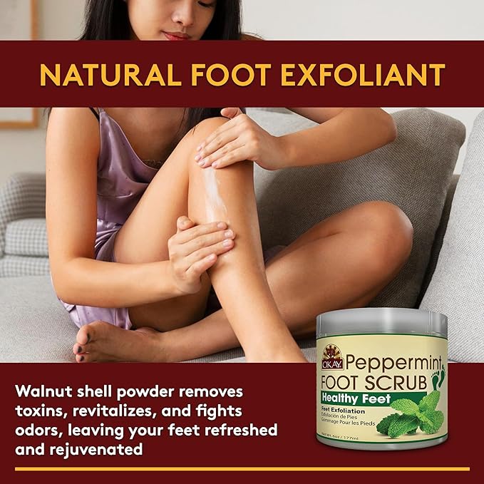 Okay Peppermint Foot Scrub - Exfoliating & Moisturizing, Great for Cracked Heels & Dry Skin - 6 Oz (Pack of 2)