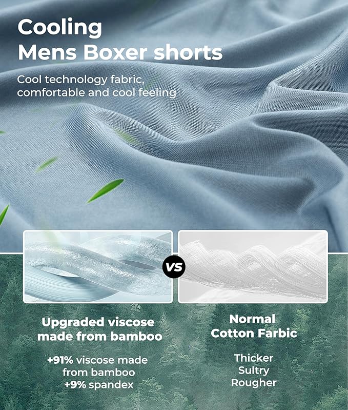 BAMBOO COOL Soft Men's Boxer Shorts 3 Pack,Silk Feeling Underwear for men with Button Fly,Breathable Loose Fit Boxers