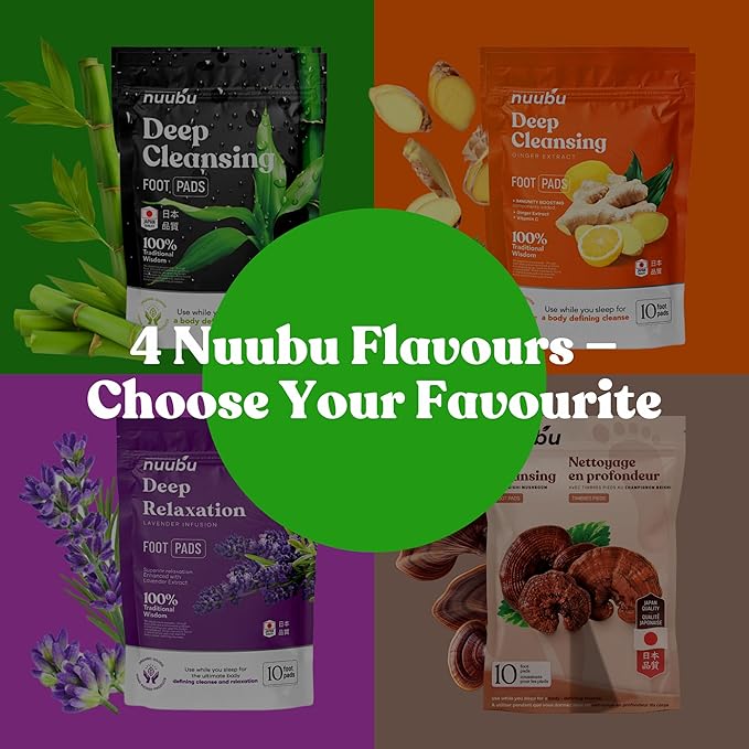 Nuubu Deep Cleansing Foot Pads - Natural Herbal Patches for Foot Care, Premium Japanese Organic Natural Ingredients - Bamboo Vinegar & Tourmaline (Pack of 1 | 10 Pc)