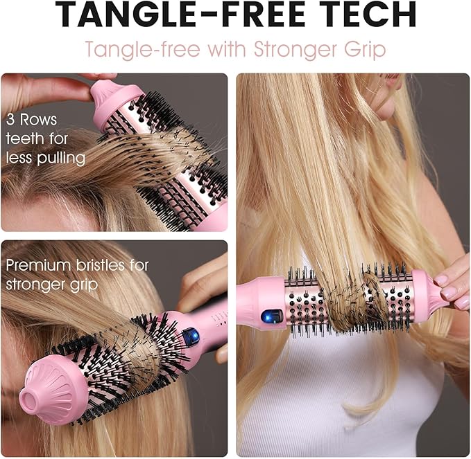 zavarea Thermal Brush, 1.5 Inch Heated Round Brush Stylers, 800M Negative Ions Ceramic for Less Frizz Damage, 4 Temperature Set, Dual Voltage for Travel, Easy Use Boosts Shine, Youthful Pink