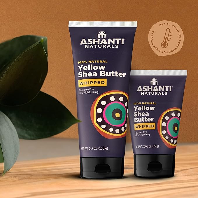 Ashanti Naturals Yellow Whipped Shea Butter | 100% Natural African Shea Butter | Moisturizing and Fragrance Free (2.65 oz Tube)