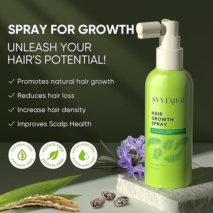Svvimer Hair Growth Serum Spray - with Rosemary Batana Oil Biotin for Hair Loss and Thinning Hair - Thicker Fuller Hair for Women Men 2 Fl Oz (Pack of 1)