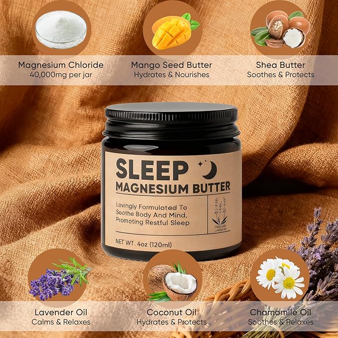 Magnesium Butter for sleep – Magnesium Cream with Arnica & Essential Oils, Shea & Mango Butter for Relaxation – Nighttime MagnesiumLotion for Legs, Arms or Chest(Lavender) (A)