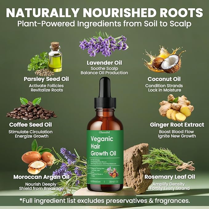 Hair Growth Oil with Rosemary Castor Oil Vegan Strengthening Formula for Thinning Hair Regrowth Treatment in Natural Vegan Hair Serum to Nourish Scalp Stimulate Follicles 3PCS for Man and Women