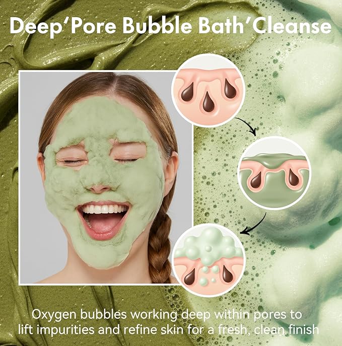 Holy Basil Bubble Deep Mask, Fast & Re-Bubbling Carbonated Clay Mask with Natural Mineral-Rich Mud for Pore Cleansing, Blackhead Removal & Balance Oil, Gentle & Fun Purifying Face Care, 3.53 Oz