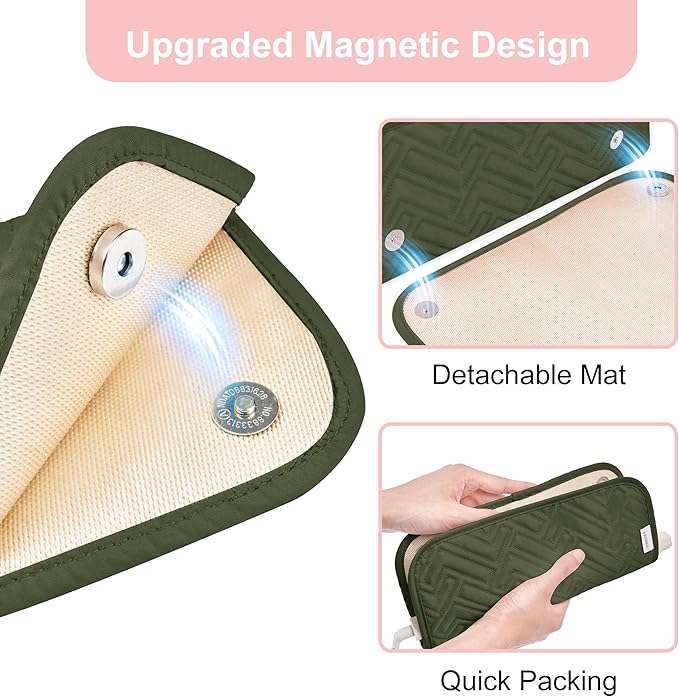 Leudes Hair Tools Travel Bag for Women Heat Resistant Mat for Travel Essentials Hot Tools Straighteners,Flat Irons,Curling Iron,Hot Air Brushes and Hair Dryer Organizer Bags 2 in 1 (Army GreenA)