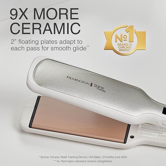 Remington Shine Therapy 2 inch Hair Straightener, Flat Iron Infused with Argan Oil & Keratin, Professional Ceramic Flat Iron for Less Frizz, Shiny & Smooth Hot Styling Tools (Pack of 2)