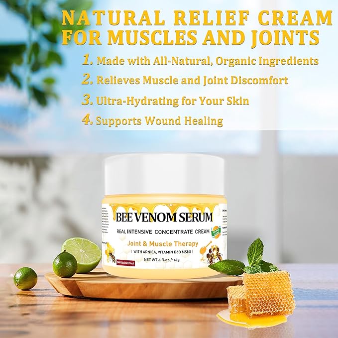 Natural Organic NZL Bee Venom Professional Serum Care, Joint & Muscle & Bone Cream Gel - for Back, Neck, Hand, Foot, Knee, Muscle, Shoulder, Hip, Nerve, Vitamin B6, Aloe Vera, Adult, Elderly