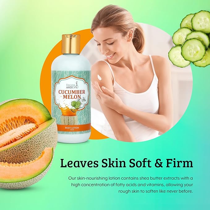 Freida and Joe Scented Body Lotion For Women, Deep Moisturizing Cream, Womens Luxury Stocking Stuffers & Fragrance Gifts That Smell Good, 10oz (Cucumber Melon)