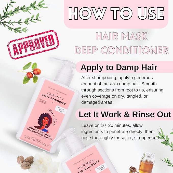 Ethnic Gals Low Porosity Hair Mask - Deep Moisture & Repair Treatment for Curly, Coily, Dry Hair with Shea Butter & Argan Oil, Restores Softness & Shine, 9.5 fl oz (280ml)