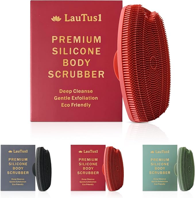 Silicone Body Scrubber – Exfoliating Shower Brush with Suction Handle & Hook | Soft Loofah Alternative for Sensitive Skin | Women, Men, Babies | Dusty Pink