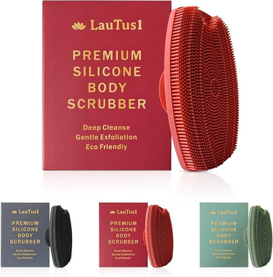 Silicone Body Scrubber – Exfoliating Shower Brush with Suction Handle & Hook | Soft Loofah Alternative for Sensitive Skin | Women, Men, Babies | Dusty Pink