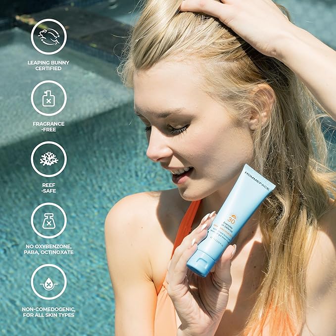 HOMMEFACE Everyday Sun Defense Broad Spectrum SPF 30 - Daily Mineral Face Moisturizer, Facial Sunscreen Lotion, Reef-Safe, Non-Greasy, 2.02 Fl. Oz.