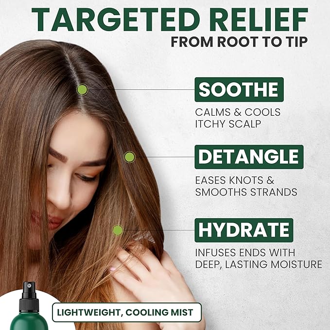 Pure Tea Tree Oil Leave In Conditioner Detangler Spray, Frizz Control, Intensive Dry & Itchy Scalp Treatment, Anti Dandruff & Scalp Psoriasis Relief, Men & Women, Paraben & Sulfate Free