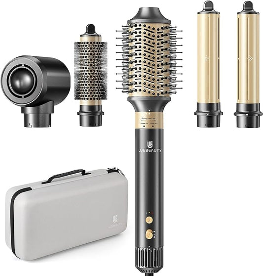 WeBeauty 5-in-1 High-Speed Hair Dryer Brush with Protective Hard Case, Hot Air Styler & Air Curling Iron, Ionic Fast-Dry Blow Dryer, Volumizer & Straightener (Black)
