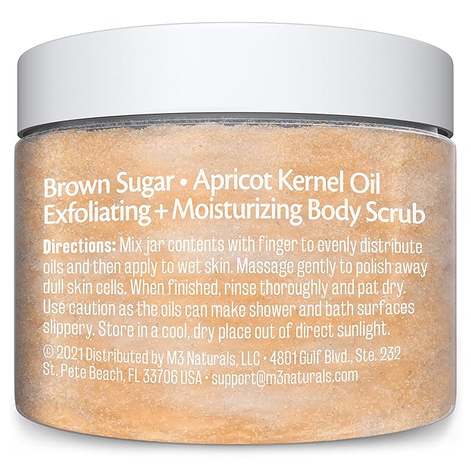 Brown Sugar Scrub Face Foot & Body Exfoliator Infused with Collagen and Stem Cell Exfoliating Salt Body Scrub for Toning Skin Cellulite Skin Care, 12oz by M3 Naturals