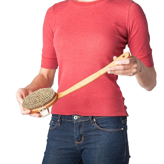 Redecker Wellfit Bath Brush with Removable Steamed Beechwood Handle, 100% Made in Germany, Mixed Horsehair and Plant Fiber Bristles, 17-1/2 Inches Long