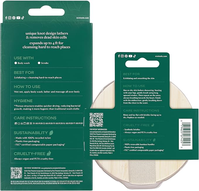 EcoTools Dry Body Brush for Circulation, Dead Skin Removal + Exfoliating Body Scrubber Bath Net, Inspired by The African Net Sponge, Self-Care Gifts