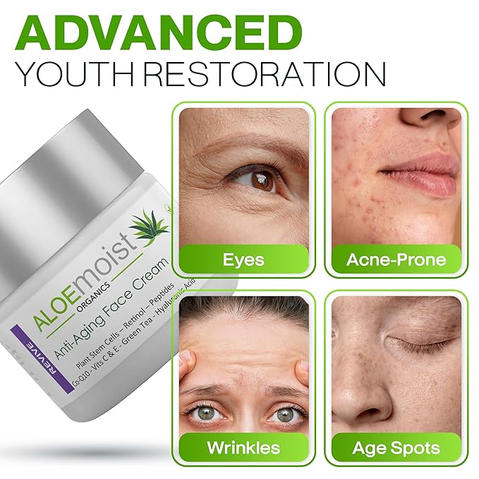 Advanced Retinol Cream for Face: Aloemoist Revive Anti Aging Face Cream for Women & Men Topical Retinoid Wrinkle Repair Day or Night Moisturizer, Organic Retinol Facial Moisturizer for Aging Skin Care