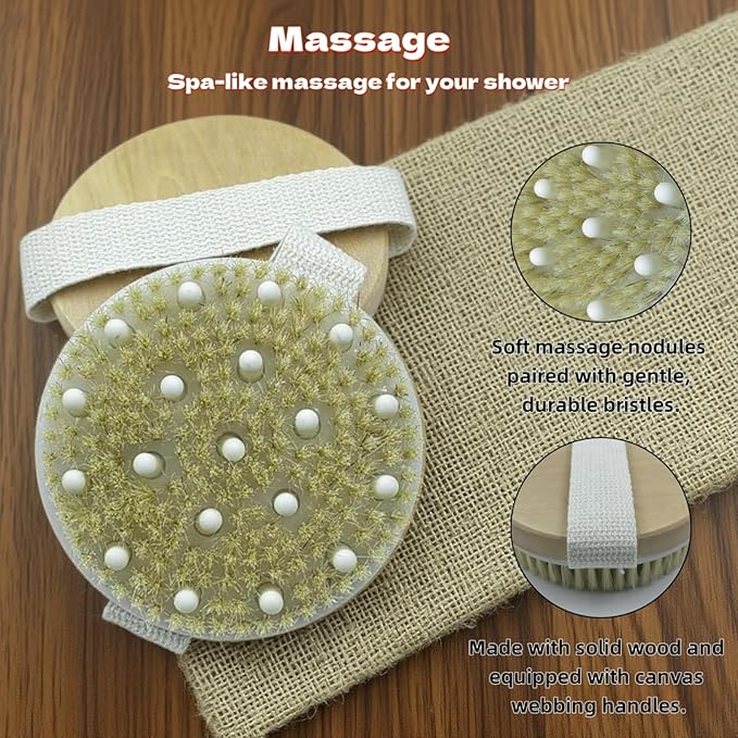 Dry Brushing Body Brush for Full Body Relaxation, Reduce Cellulite, Lymphatic Support, Circulation Enhancement, Gentle Exfoliation, and Spa Experience, Body Care Tool with Soft & Stiff Bristles 1Pcs