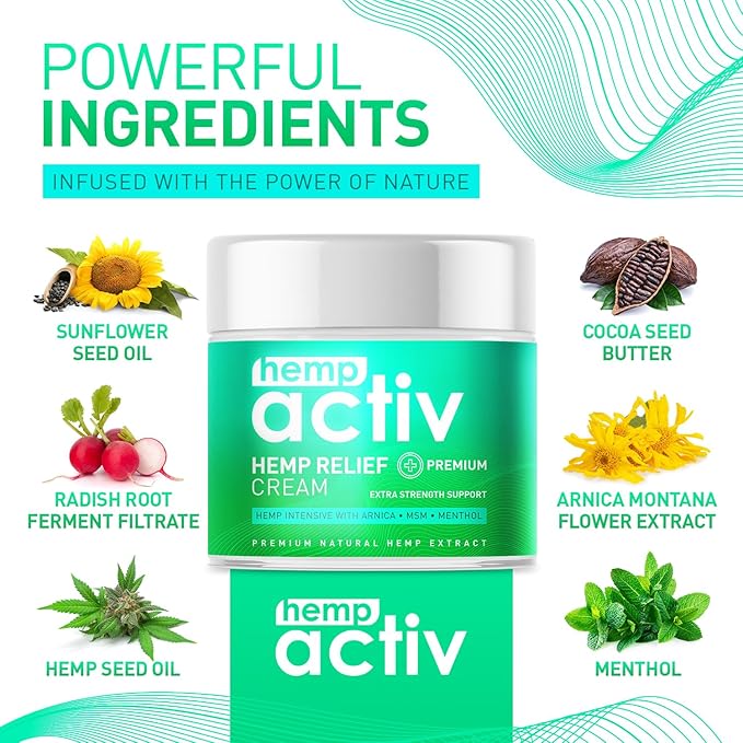 Cooling Hemp Cream – Menthol, MSM & Arnica – Fast-Absorbing, Non-Greasy Formula for Muscles & Joints – 4oz Best-Value Size