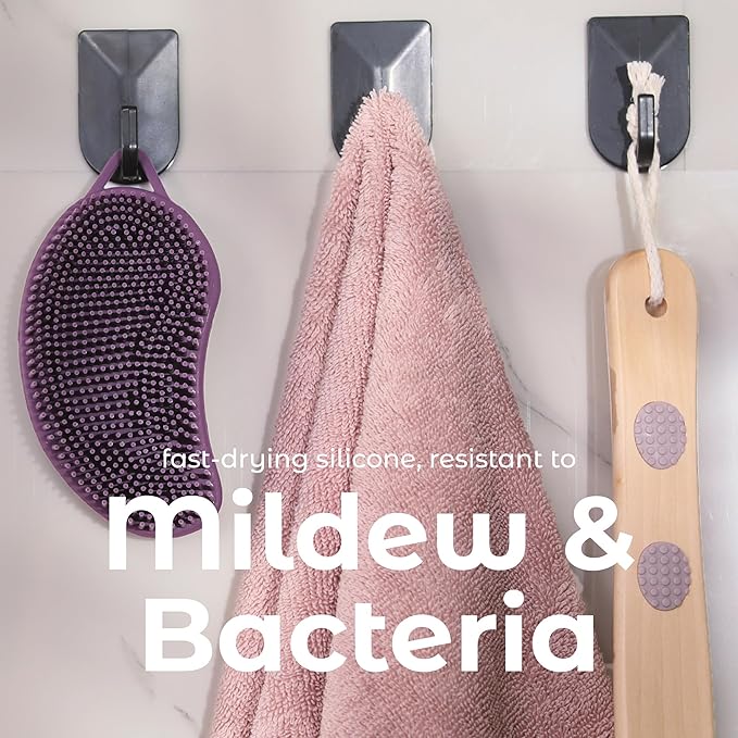 MainBasics Silicone Body Scrubber – Dual-Sided Shower Exfoliator for Men & Women, Gentle Silicone Loofah Alternative for Deep Clean (Purple, Exfoliate)