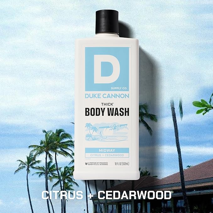 Duke Cannon Supply Co. Thick High Viscosity Body Wash - 3X Thicker, Plant-Based, Mineral-Enriched - Shower Gel for Men, Body Scrub - Midway, 3 Pack (18 oz)