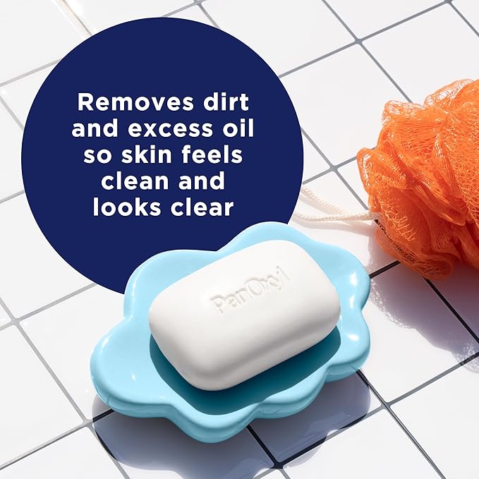 PanOxyl Acne Treatment Bar with 10% Benzoyl Peroxide, Maximum Strength Acne Bar for Face, Chest, and Back, Soap-Free Body Wash, Treats Acne Pimples, Whiteheads, Blackheads, pH Balanced, Vegan, 4 oz