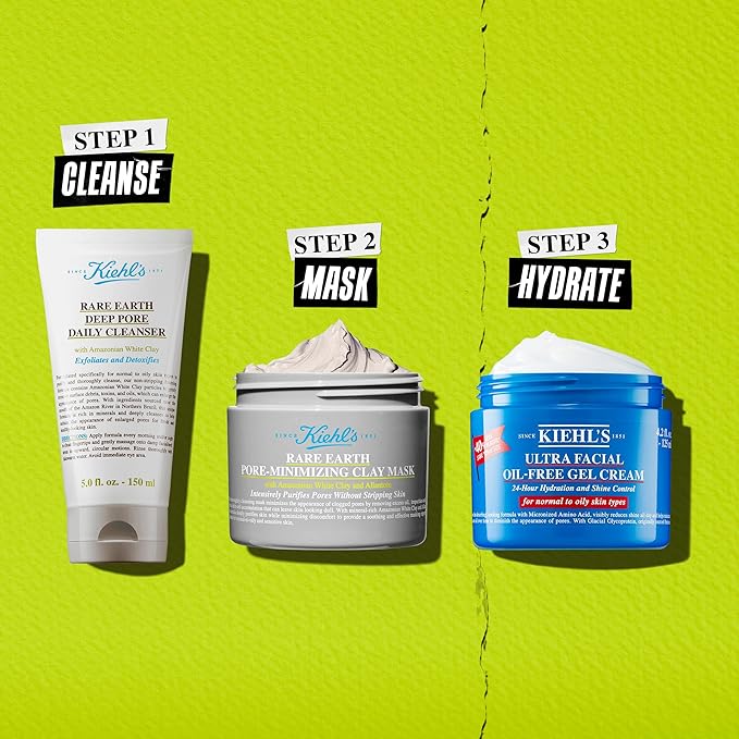 Kiehl's Rare Earth Pore Minimizer Face Mask, with Bentonite and Amazonian White Clay and Allantoin, Oil Absorbing Facemask for Normal to Oily Skin - 4.2 fl oz
