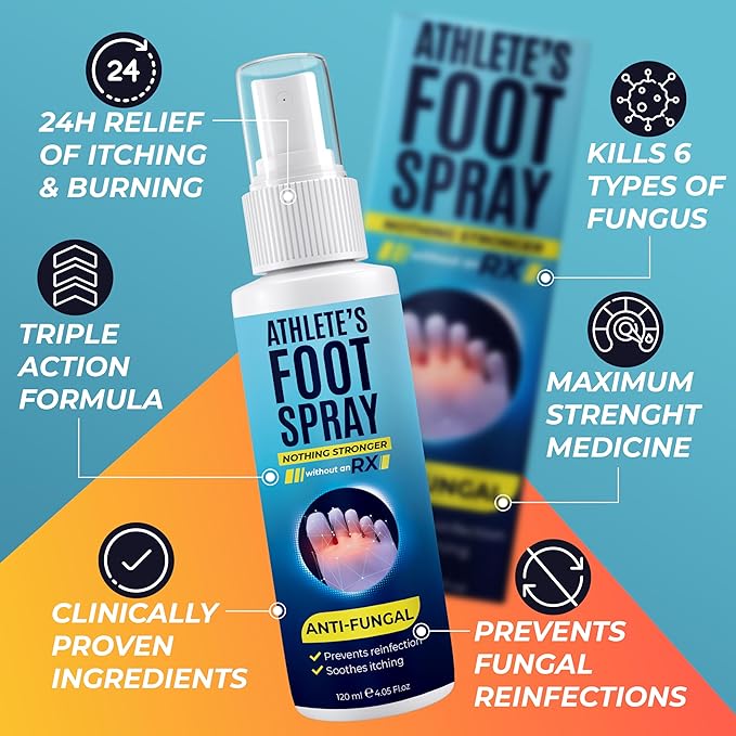 Athlete’s Foot Spray With Tea Tree Oil | Antifungal Treatment for Athlete’s Foot, Jock Itch, Ringworm | Soothes Itchy, Irritated Skin on Feet, Groin & Inner Thighs | Relieves Burning | 120ml