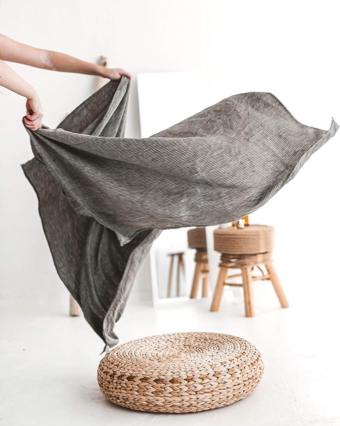 Linen Waffle Towels for Bathroom - 4-Piece 100% Linen Towel Set - 2 Bath and 2 Hand Towels - Black-Natural Thin Pre-Washed Lightweight Quick-Dry Absorbent - Made from European Natural Pure Flax