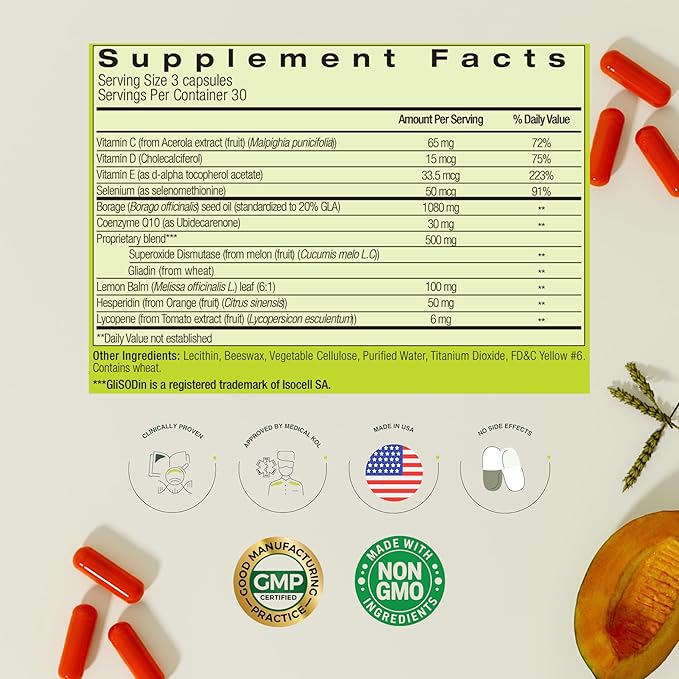 Glisodin Skin Nutrients Advanced Skin Brightening Formula – for Brighter, Clearer, and Firmer Complexion – Helps Reduce Blemishes - 90 Capsules