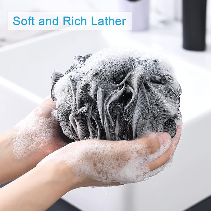 AmazerBath Loofah Sponge 75g/Piece, Loofah for Men Body Scrubber - Bath Sponge Loofa Set of 4 Black (Large)
