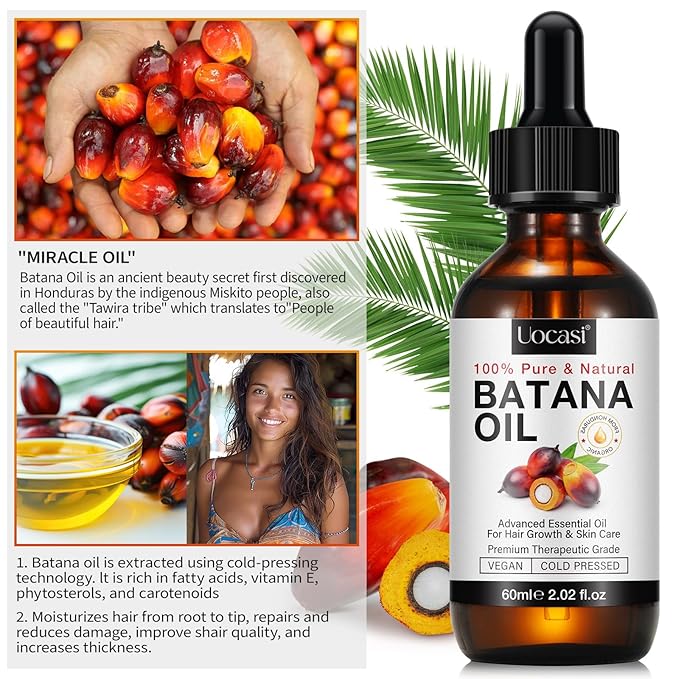 Uocasi 100% Pure Batana Oil for Hair Growth, Unrefined Raw Oil to Thicken Hair, Prevent Hair Loss & Dryness – Natural Hair Strengthening Treatment, 2.02 Oz